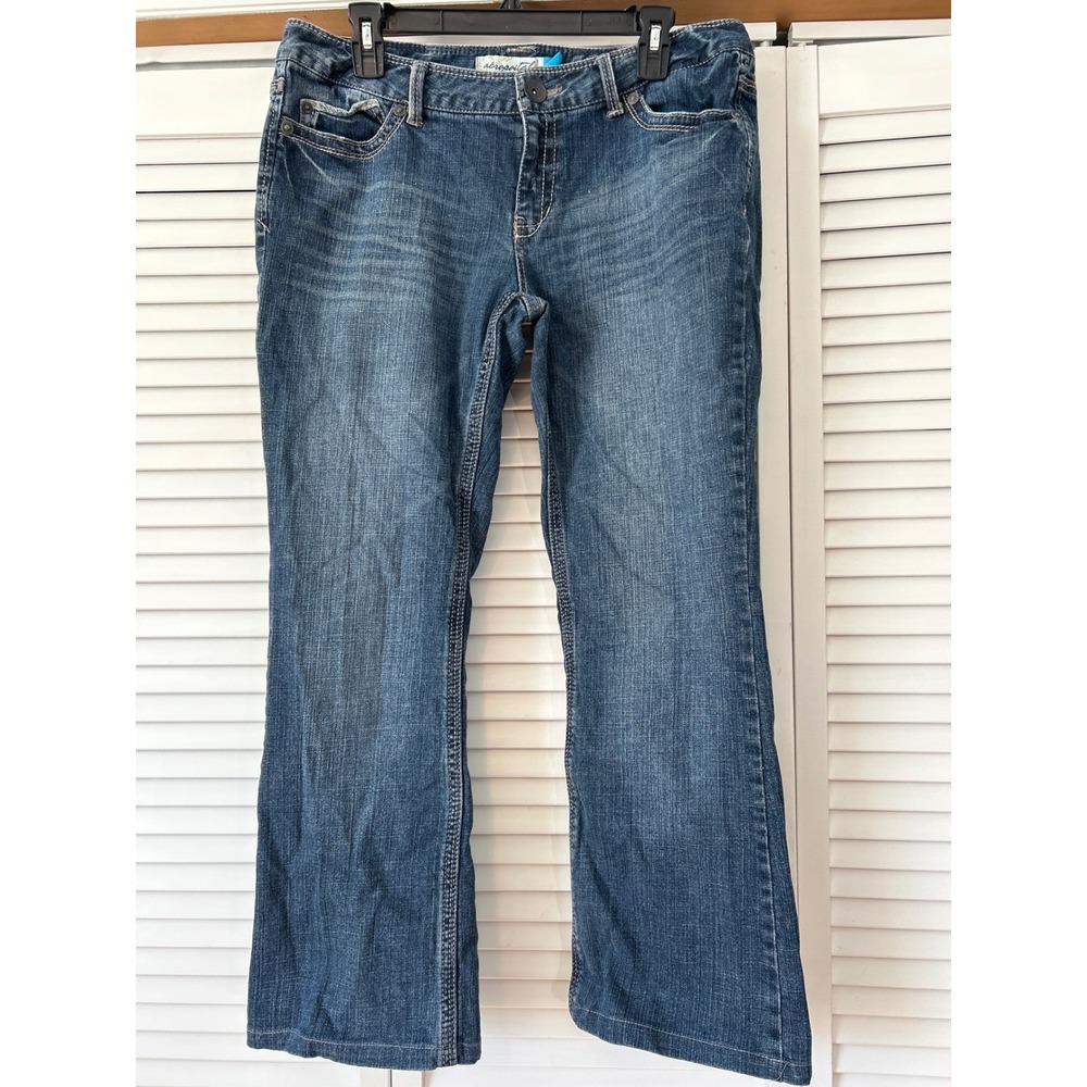 Aeropostale Curvy Skinny Flare Jeans Women 11 12 Blue Denim Embellished Pockets